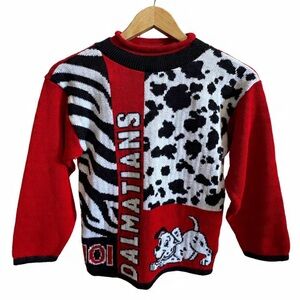Vintage Disney 101 Dalmatians Knit Sweater Kids Medium Red With Dalmatian Print